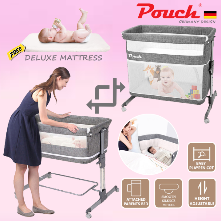 MALAYSIA READY STOK POUCH Baby Cot 2 IN 1 New Design Crib Playpen Portable Baby