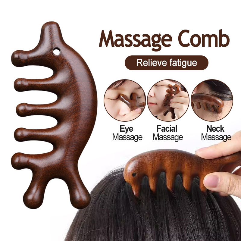 Anti-Static Sandalwood Wide Tooth Meridian Massage Comb, Multifunctional Head & Shoulder Relax Health Care Wooden Comb
_voghion.com