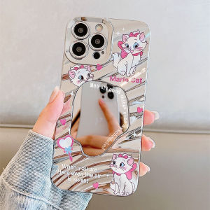 การ์ตูนหมี Wave Mirror เคส For iPhone 11 13 15 16 12 14 Pro Max XR 7 8 Plus X XS Max SE2 ชุบ เปลือกกระจกเวฟ เรียบง่าย เคสทรศัพท์ กันกระแทก