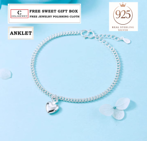 Celinewey 925 Silver Jewelry Solid Hearts Anklet - 380A