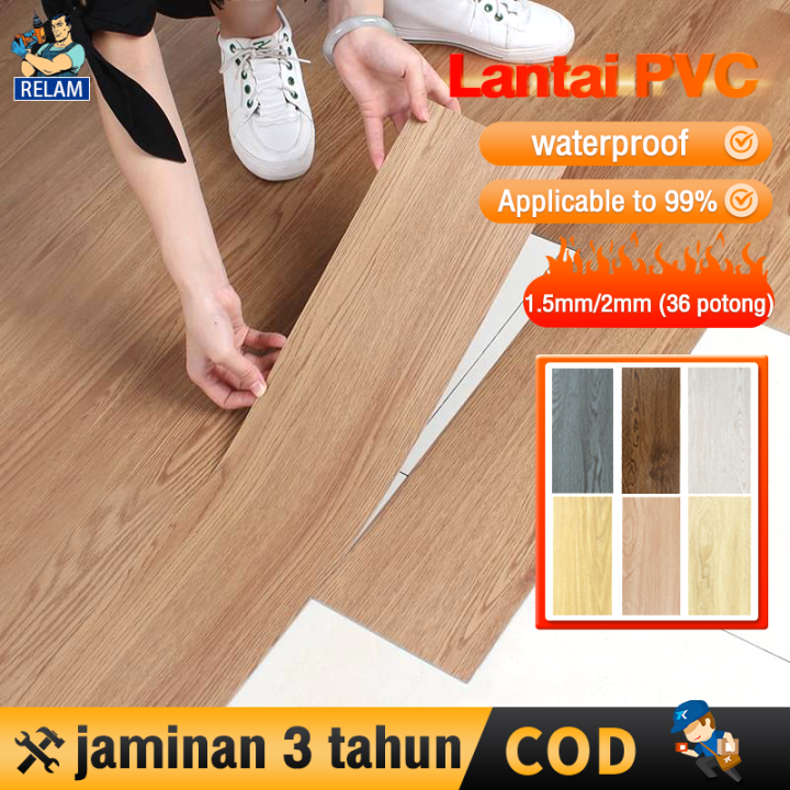 REAIM Stiker Lantai Vinyl Motif Kayu Premium (36 PCS) Sticker Lantai PVC High Quality 91.4cmX15.2cm