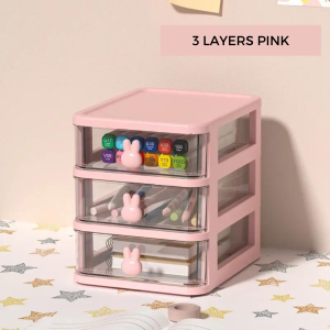 Home2U🏡 Desktop Storage Box Rabbit Transparent Desktop Storage Drawer Desk Organizer Office Home Stationery Cosmetic Storage Box Laci Meja
