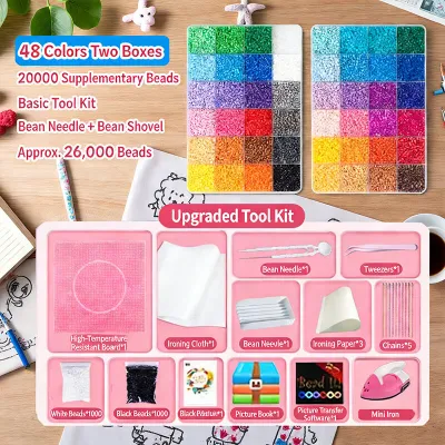 2.6mm Size Perler Hama Beads Premium Small Bean High Quality 3D Puzzle Beads DIY Set 48/72/96/120 Colors Mini Beads Kit Kids Creative