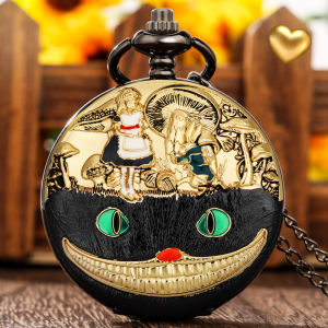 Mens and Womens Retro Anime Pocket Watch Alice in Wonderland Quartz Pendant Watch Fashion Accessories Childrens Holiday Gifts