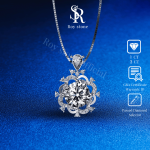 RoyStone - Kalung Wanita Moissanite Sertifikat GRA Original Lapis Emas - New Frozen Necklace