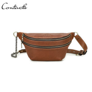 CONTACTS Genuine Leather Women Chest Bag Travel Chain Sling Crossbody Bag Female Pack High Quality Female Bag