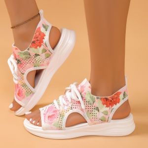 Free Shipping Plus-Size WomenS New Floral-Patterned Breathable Soft-Soled Casual And Hollow-Out Beach Sandals Available For Wholesale