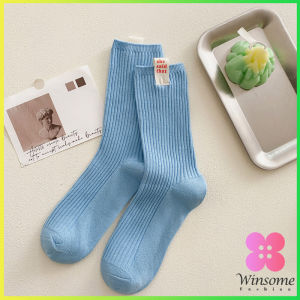 Winsome ถุงเท้ากีฬา ข้อยาว ผ้าฝ้าย ถุงเท้าข้อกลาง แฟชั่นฤดูใบไม้ร่วง womens socks