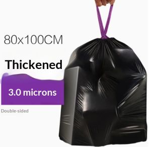 Large black drawstring garbage bags for home use thickened for kitchens keep hands clean eco-friendly leak-proof plastic bags