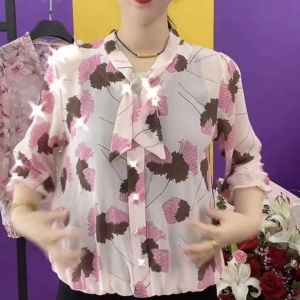 9 coloer 42-90kg New Womens Chiffon Shirt Fashion Small Shirt Fashionable Upper Grade Printed Button Loose Temperament Top for Women