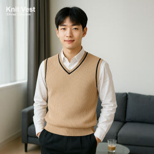 Billwaz Vest Rompi Rajut List 1 Korean Style - Navy