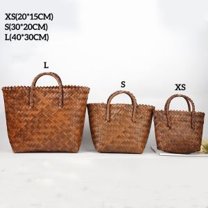 Retro Fashion Rattan Woven Bag Basket Womens Handbag Casual Tote Bag Womens Handbag Beach Bag