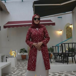 Tunik Batik Selaras Motif Pola Anggrek Abu-abu Full Tali By.WAHDANI