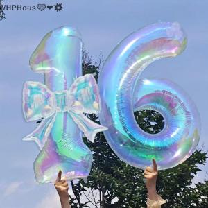 WP💓💛💖 0 9 Colorful Number Balloons Transparent Bow Kids Birthday Decoration Party Supplies for Festive Celebration Events 2pcs