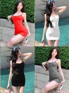 WIJAYA CELL 88/Spaghetti Strap Square Neck Plain Spandeks Mini Bodycon Dress