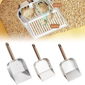 MUSASI Waste Removal Cat Litter Scoop Stainless Steel Easy Clean Pet Waste Shovel Wooden Handle Litter Box Scoop