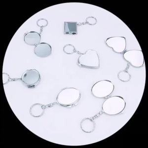 6 Pcs Sublimation Blank Pocket Makeup Mirror Keychains Double Sided Blank Compact Mirror Cosmetic Mirror Key Chain