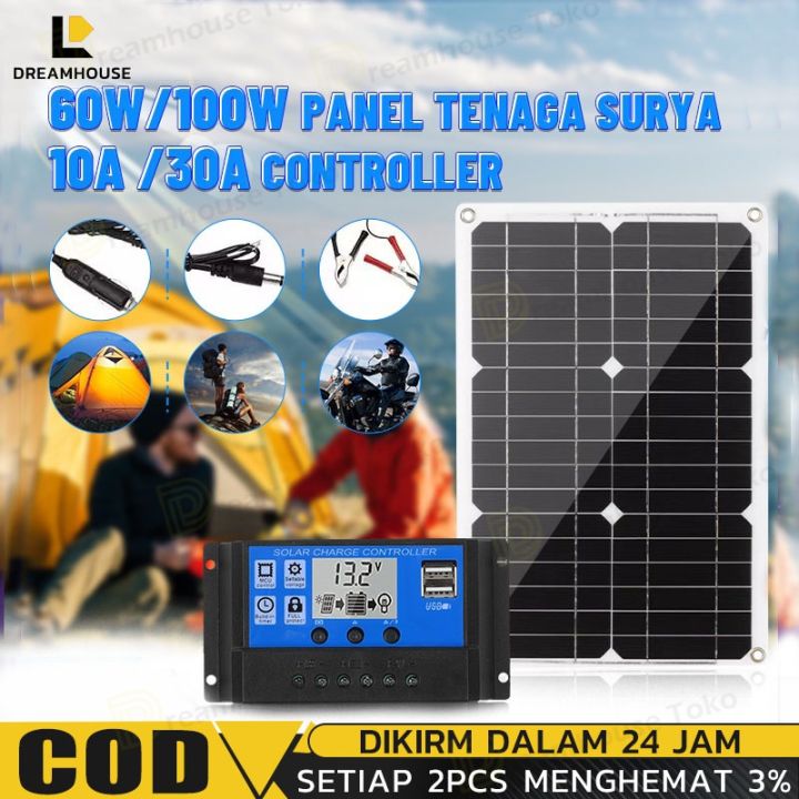 (Dikirim Dari Jakarta)Kit Panel Surya Portabel 100W Kit Pengisi Daya USB DC Ganda dengan Pengontrol Tenaga Surya sel surya panel
