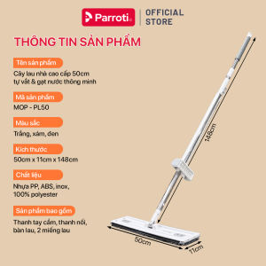 Cây Lau Nhà Công Nghiệp Tự Vắt San Hô Parroti Bàn Lau Rộng 50cm Trợ Lực Vắt Lau Sạch Khô Nhanh Bông Lau San Hô Siêu Thấm Hút - PL50