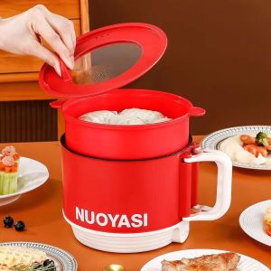 GOCAT Japan Heater for Cooking Noodles Multifunctional 1.8L Mini Electric Hot Pot Cooker Nonstick Frying Cooker Electric Mini Cooker Fry Pan(Double-Layer)
