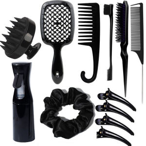 Hairbrush Styling Set 12-Piece Comb Shampoo Bottle Spray Hair Ties Clips Tools