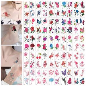 EXCES Waterproof 100pcs/Set Arm Shoulder Tatouage DIY Sticker Peony Rose Floral Temporary Tattoos Flower Tattoo Sticker Body Art Decals Disposable Tattoo Decals