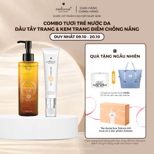 Bộ đôi kem trang điểm chống nắng CC Cream và dầu tẩy trang sạch sâu Sakura 40ml + 150ml