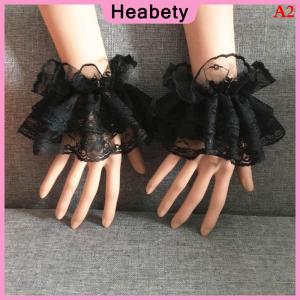 Heabety  Lolita Hand Sleeve Wrist Cuffs Ruffled Floral Black Lace Elastic Bracelet Elegant Ladies Short Lace Gloves Halloween