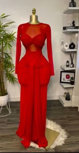 G7 Europe and America Cross Border Womens Clothing 2025 Early Spring New Solid Color Long Sleeve Round Neck Chest Wrap Slim Fit Elegant Long Dress 7/7