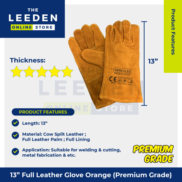 Hercules%20Full%20Leather%20Gloves%20Orange%20(Premium%20Grade)%2013"%20by%20Leeden%20Online%20Store%20-%20Image%202