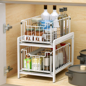SG Stock 2-Tier Adjustable Kitchen Storage Collapsible Under Sink Organizer Pull Out Slide Out Shelf Removable Tray