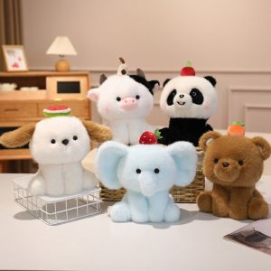 STKE Fluffy Fruit Animal Plush Toy PP Cotton Interactive Bear Elephant Stuffed Animal Sleep Appease Pillow Handmade Soothing Hug Animal Dolls Home Decor