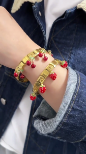 Sturdy Stainless Steel Bracelet With Adorable Strawberry and Cherrys Designs Decoration for Sensitive Skin Daily Use
