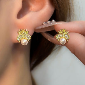 Anting Korea Wanita Mutiara Pearl Tusuk Model Lebah Desain Mewah Elegan Fashion Aksesoris Perhiasan