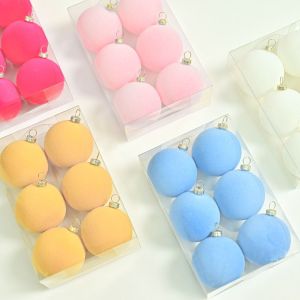 GERDA 6pcs Shatterproof Flocked Christmas Ball Pendant 6cm Reusable Christmas Hanging Balls Set Christmas Gifts Box Elegant Xmas Tree Hanging Ornament Home New Year Decor