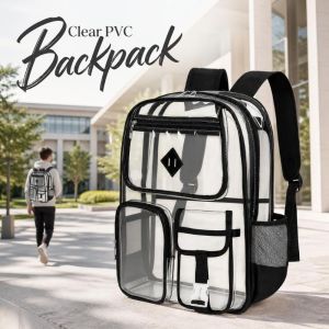 HOTOTO Transparent Clear PVC Backpack Mult-Pocket Waterproof School Backpack Practical Lightweight See-Through Bookbag SchoolTravelGym