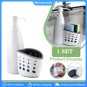 2 in 1 Soap Dispenser Dishwashing Container Home Detergent Storage Box Sponge Drain Rack Soap Dish Organizer