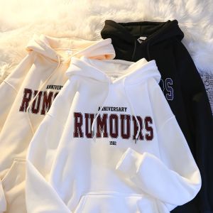 เสื้อมีฮู้ดแขนยาวพิมพ์ตัวอักษรยูนิเซ็กซ์เสื้อคู่แบบสวมหัวเสื้อสไตล์เกาหลีเรียบง่ายแฟชั่นขนาดใหญ่