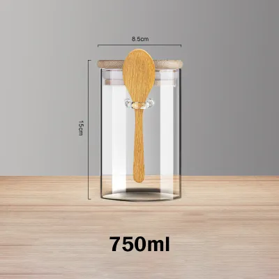 Hũ Lọ đựng gia vị thủy tinh tròn nắp gỗ tre kèm muỗng - Decor Bếp Xinh - Đa Năng Cho Mọi Gia Đình