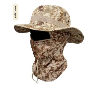 Rosy Recess Camouflage Bucket Hat with Face Cover Set Outdoor Sun Protection Fishing Hiking Adventure Cap