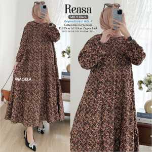 REASA MIDI DRESS KATUN RAYON PREMIUM MOTIF BUNGA MIDI DRESS CASUAL MODEL REMPEL SUSUN LD 110CM ALLSIZE FIT M TO XXL GAMIS WANITA BAJU MUSLIM WANITA DRESS KONDANGAN