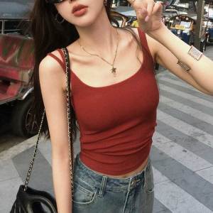 Fashion Basic Padded Top Split Shoulder Strap Casual Daily Summer Camisole Top For Women