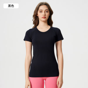 alo yoga ผู้หญิงแขนสั้นคอกลมกีฬา T เสื้อวิ่งฟิตเนสเสื้อเข้ารูประบายอากาศโยคะแขนสั้น