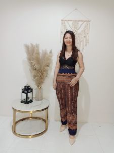 กางเกง กางเกงขาเดฟ กางเกงลายไทย กางเกงสาวอวบ กางเกงขายาว เอวยางยืด 32--38 สะโพก 32-42 ยาว 38นิ้ว ผ้าครามพิมพ์ลาย พร้อมส่ง จากนครพนม