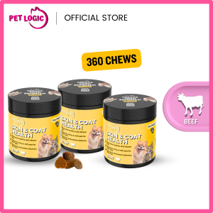 Pet Logic Skin & Coat Health Dog & Cat Treats Supplement Snack Bundle of 3 : Dog Probiotics Dog Multivitamins Dog Supplements Appetite Booster for Dogs  Puppy Food   Adult Dog Food  for Silky Fur