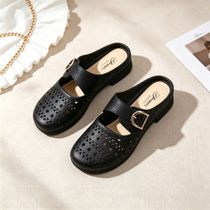 [Free Shipping] 2026 Summer Hollow-Out Mule Sandals For Women With Buckle Closure Breathable Wedge Heel
