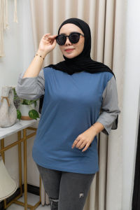 LegyStore - Kaos Wanita Oversize Polos Kombinasi Lengan 7/8 Katun Combed PREMIUM