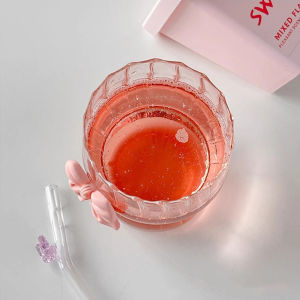 [Sirola] Cốc thủy tinh màu hồng dễ thương cốc nước hoạt hình cốc thủy tinh sọc dễ thương Doodle cốc cà phê hộ gia đình Trà trái cây nước chanh cô gái Quà Tặng
