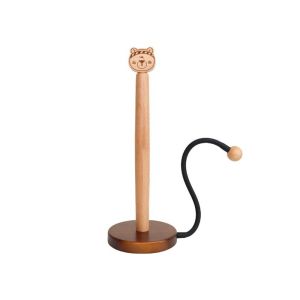 GAOSU One-handed Tear Wooden Roll Paper Towel Holder Free Standing Stable Vertical Napkins Rack Cute Decorative Disposable Paper Holder for Kitchen
