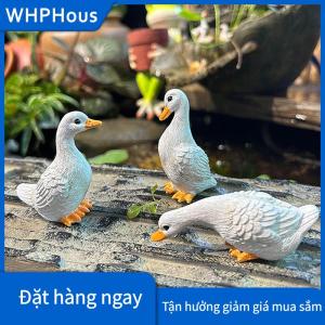 WHPHous 3 cái dễ thương màu trắng vịt thủy canh hoa sen Nồi Retro nhựa Tượng điêu khắc ngoài trời cho nhà văn phòng bàn vườn bàn trang trí nội thất trang trí